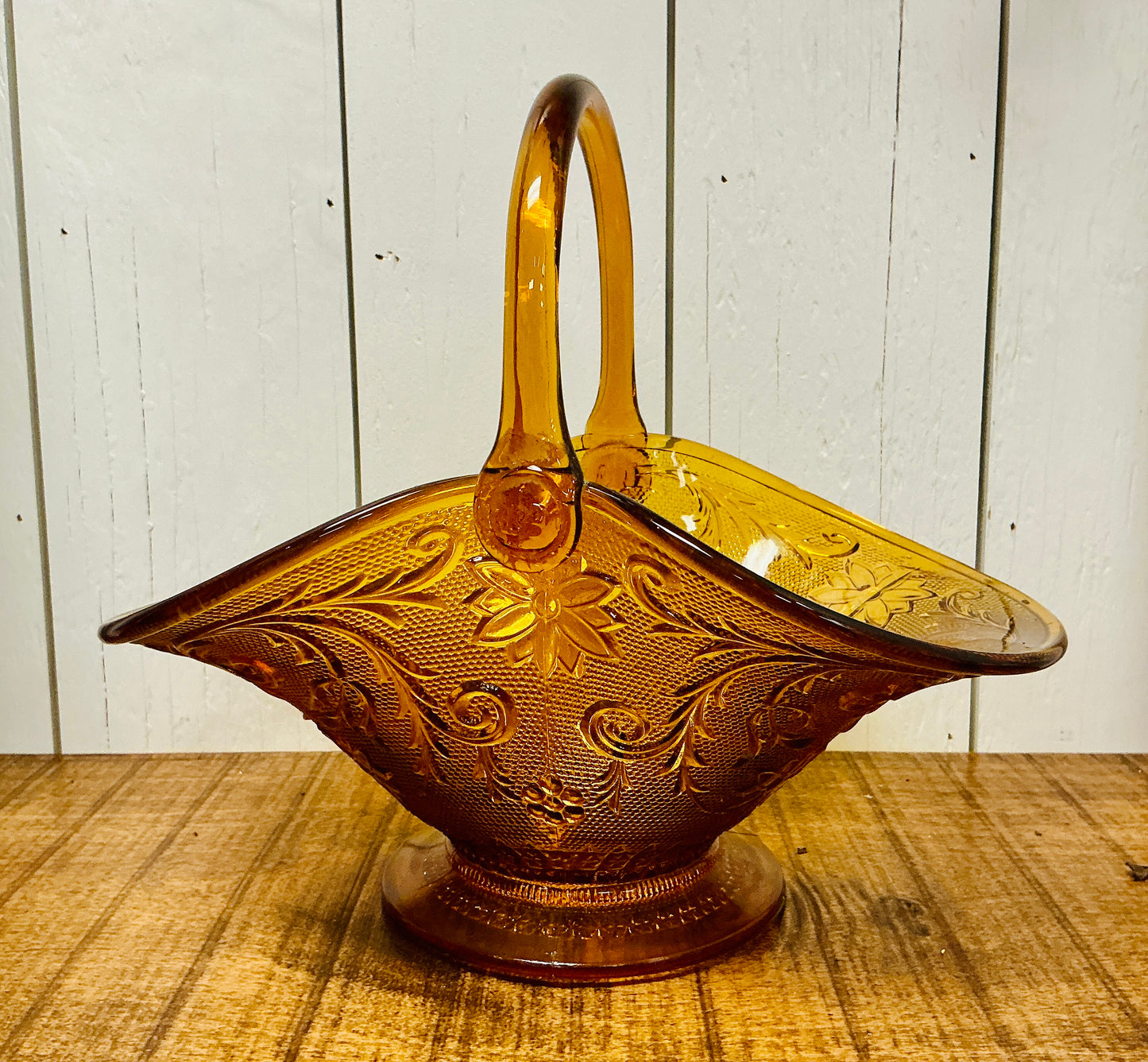 Vintage Indiana Glass Amber Basket