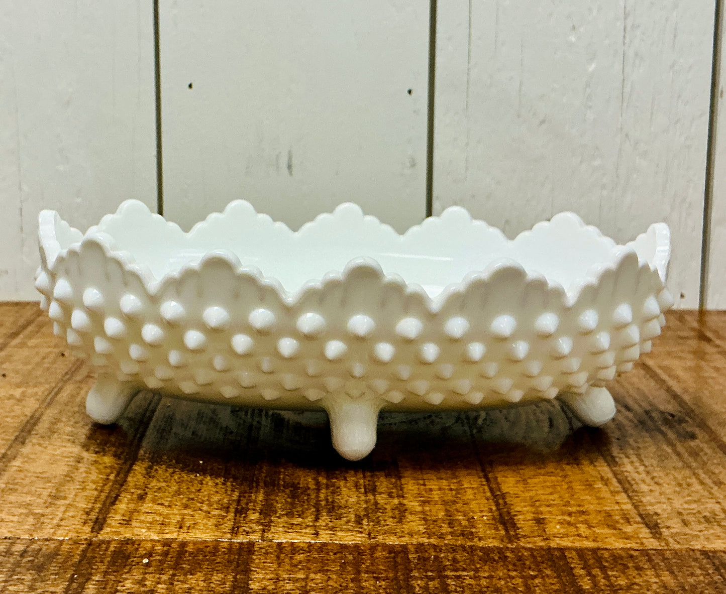 Vintage Fenton White Milk Glass Hobnail Pickle Dish