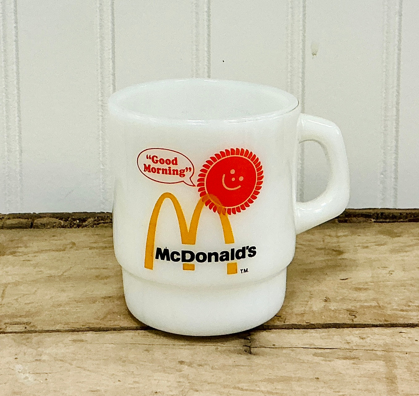 Vintage Fire King Milk Glass McDonalds Good Morning Mug