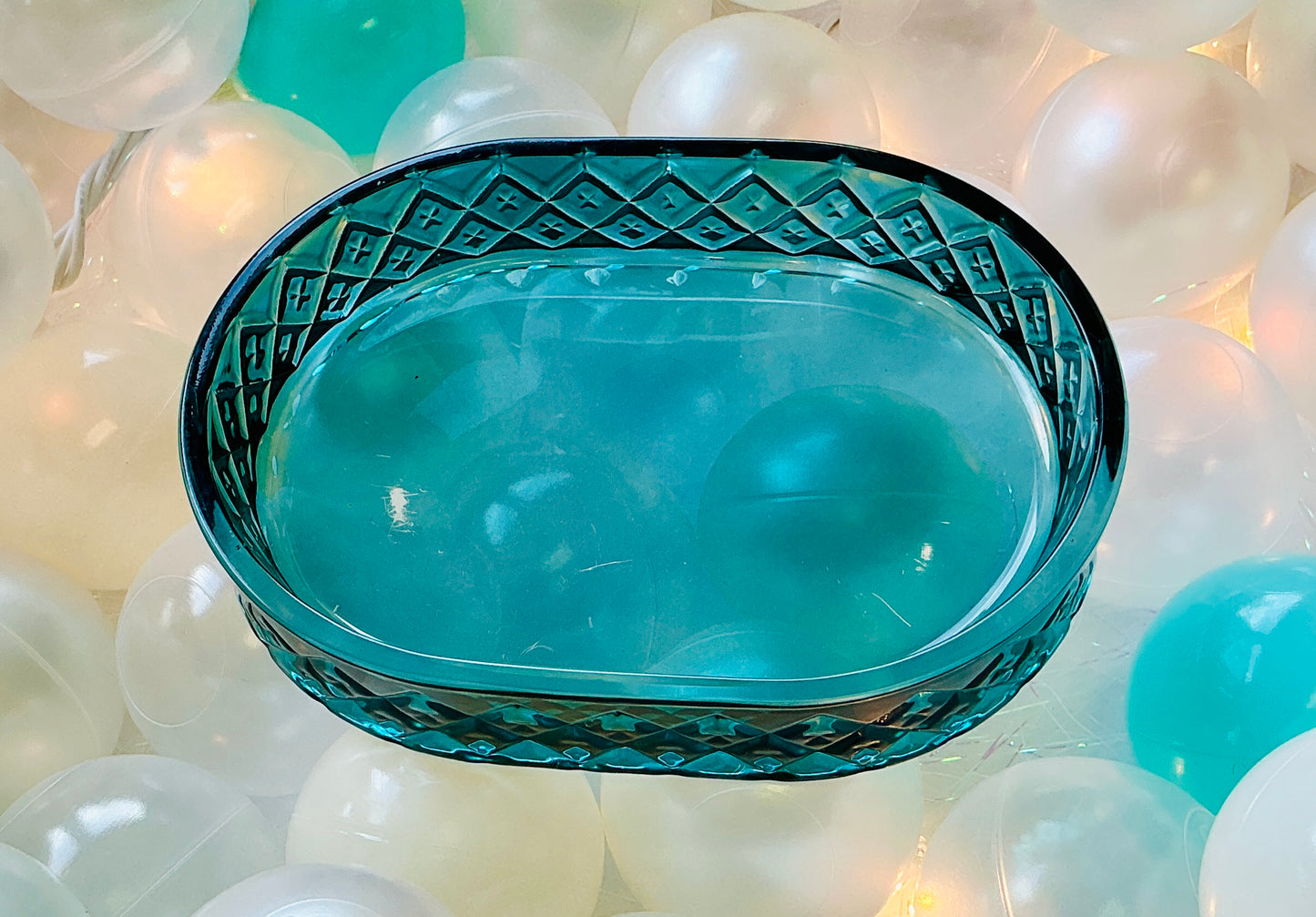 Teal Pressed Glass Oval Soap Dish