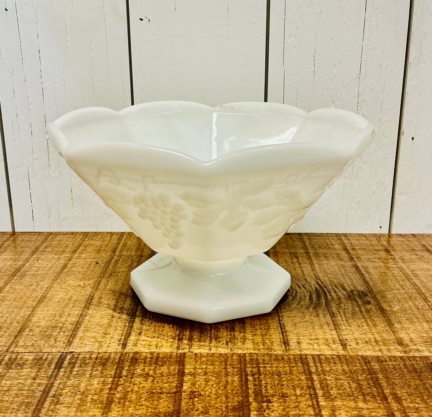 Vintage Anchor Hocking Milk Glass Pedestal Fruit Bowl