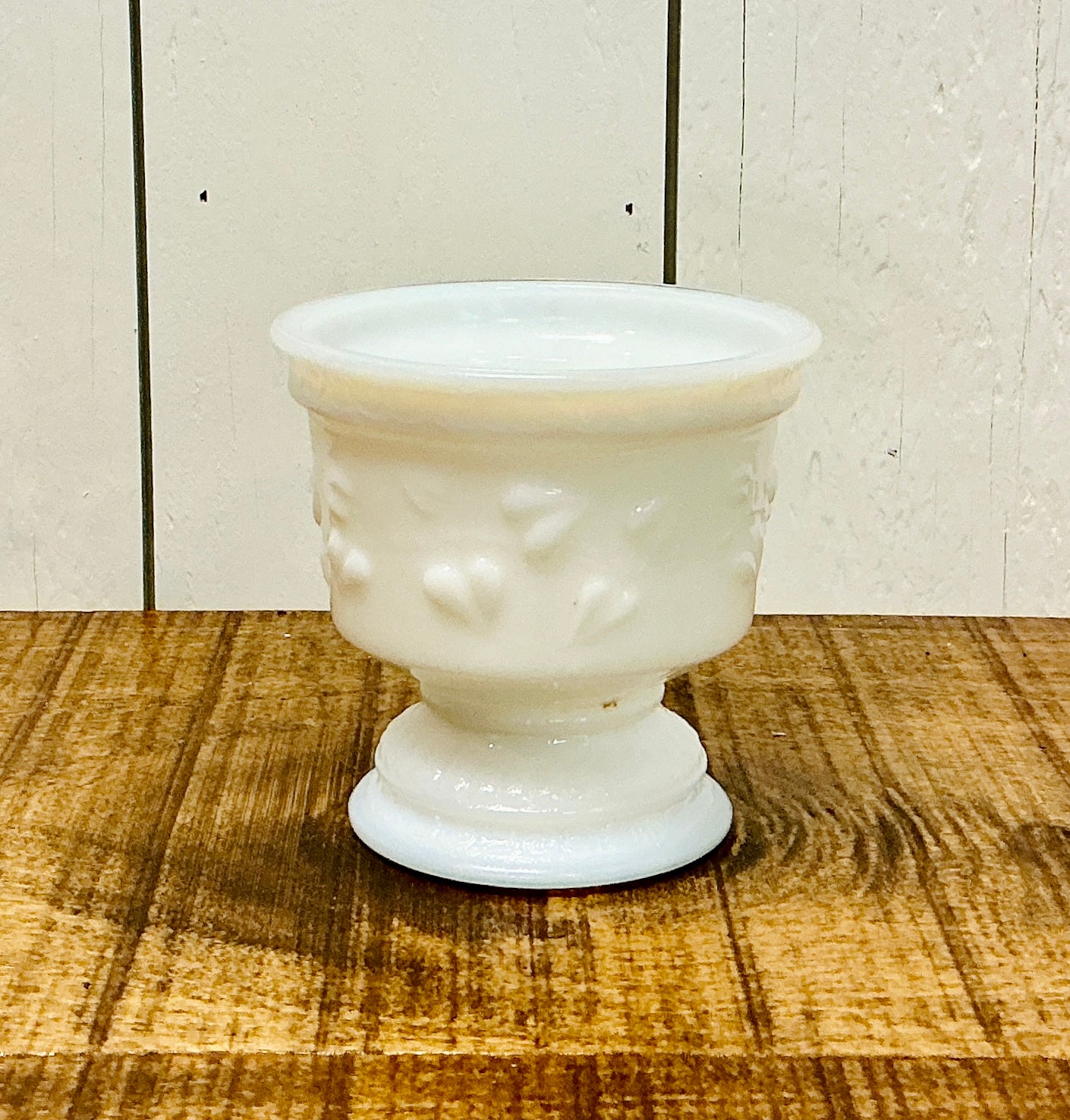 Vintage Opalescent Milk Glass Sweetheart Ivy Footed Planter