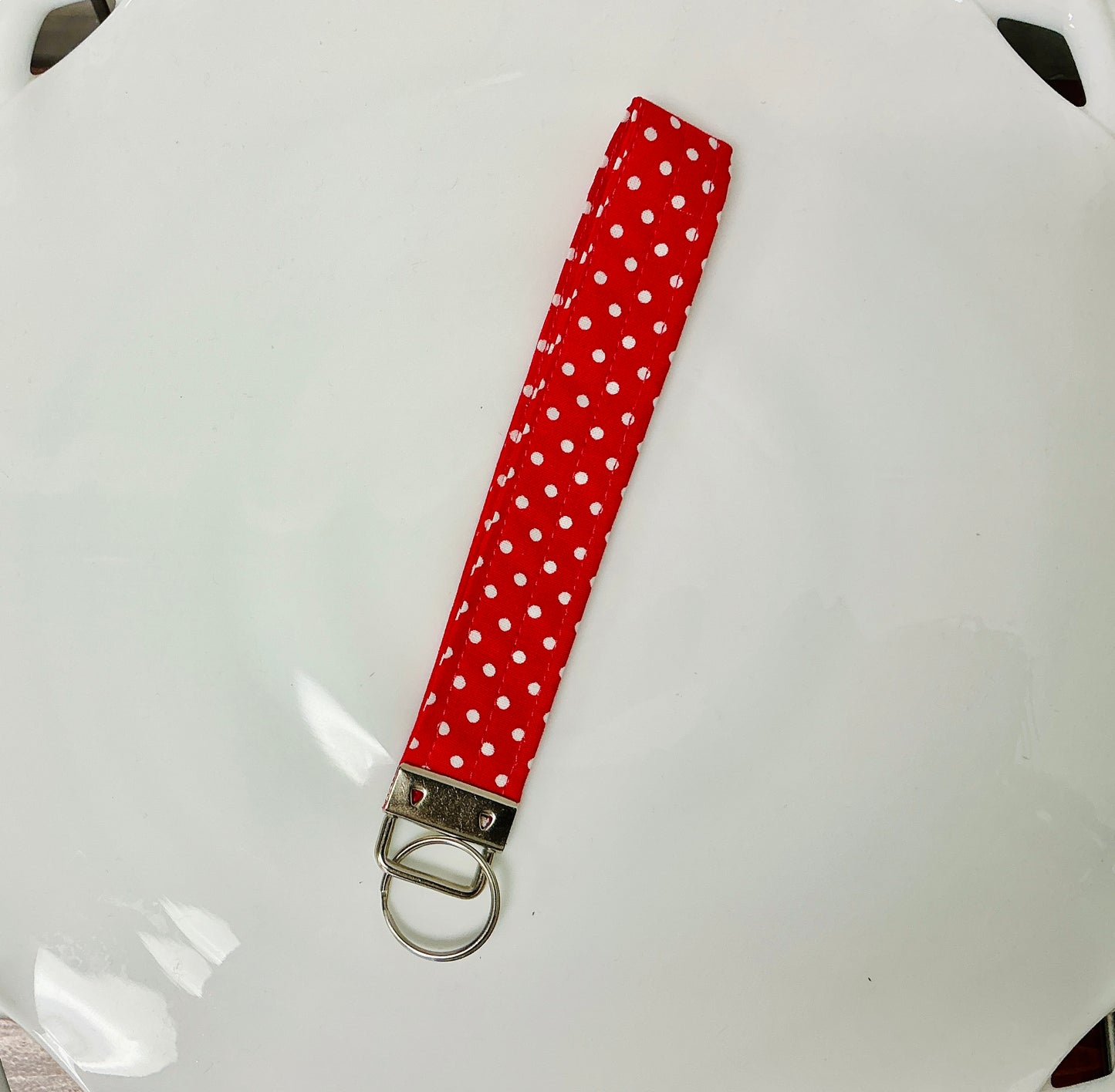 Red & White Polka Dot Fabric Keychain Wristlet