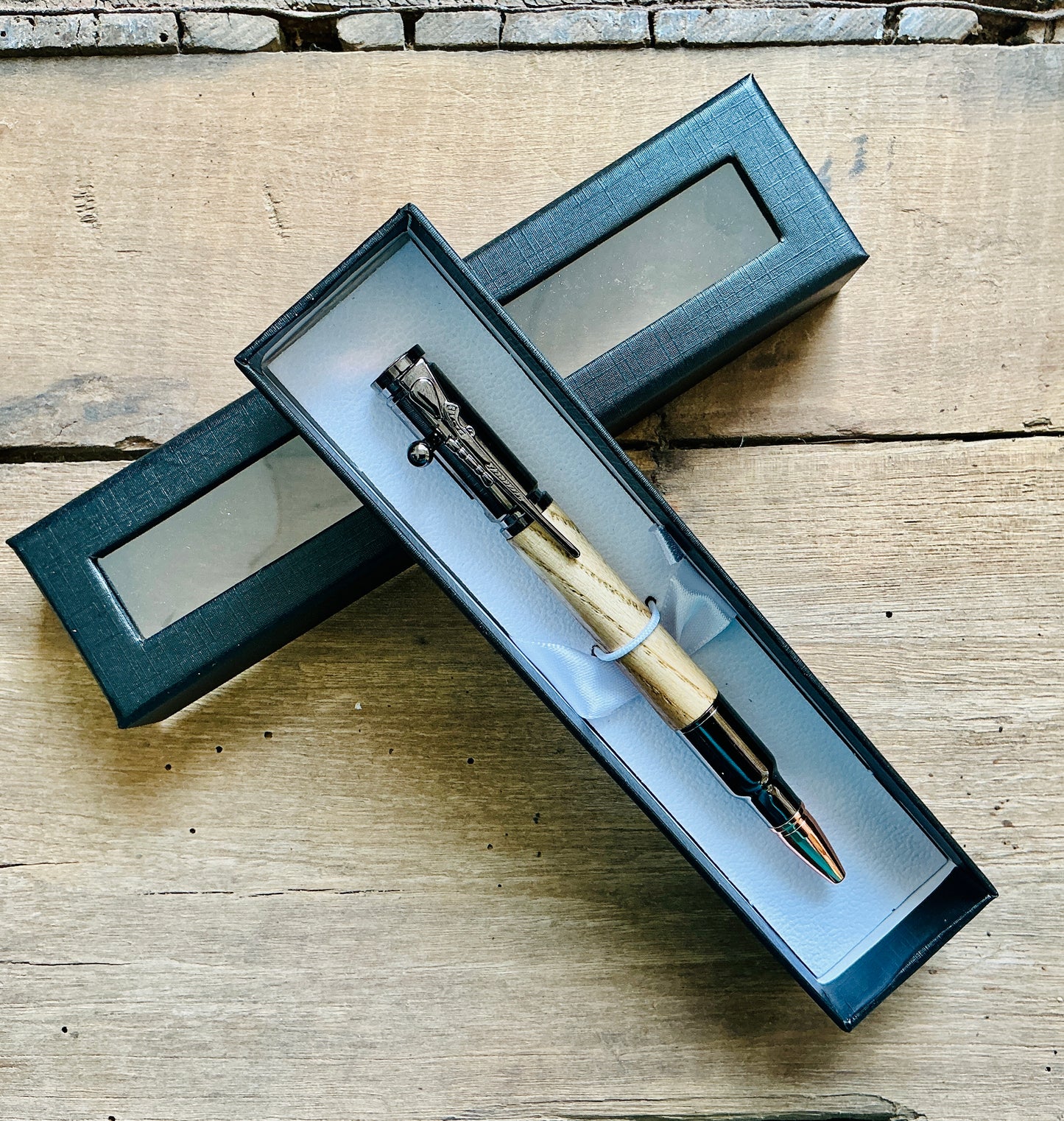 .30 Cal Bolt Action Pen Natural Wood and Gun Metal Grey