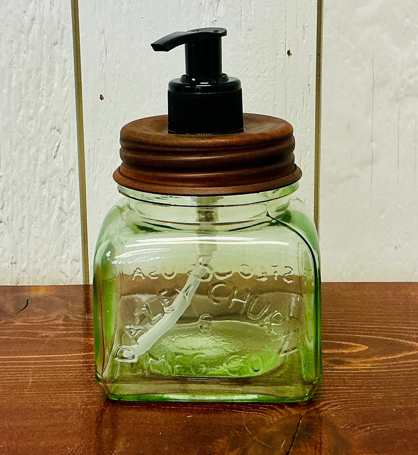 Square Green Glass Soap Dispenser