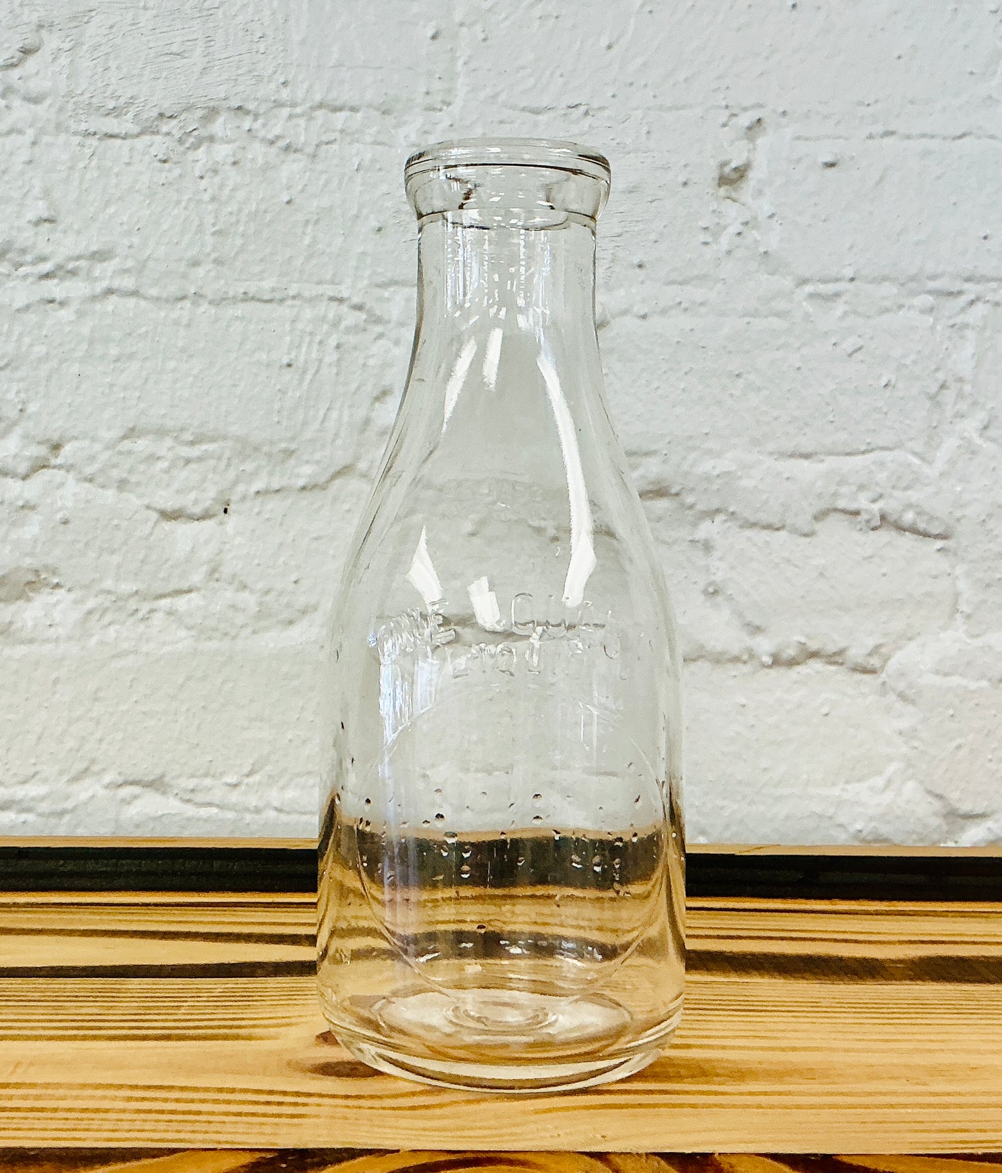 Vintage Glass Milk Jug, One Quart Embossed with Seal Date 1/11/14, vintage one-of-a-kind find from Monticello Soap Company