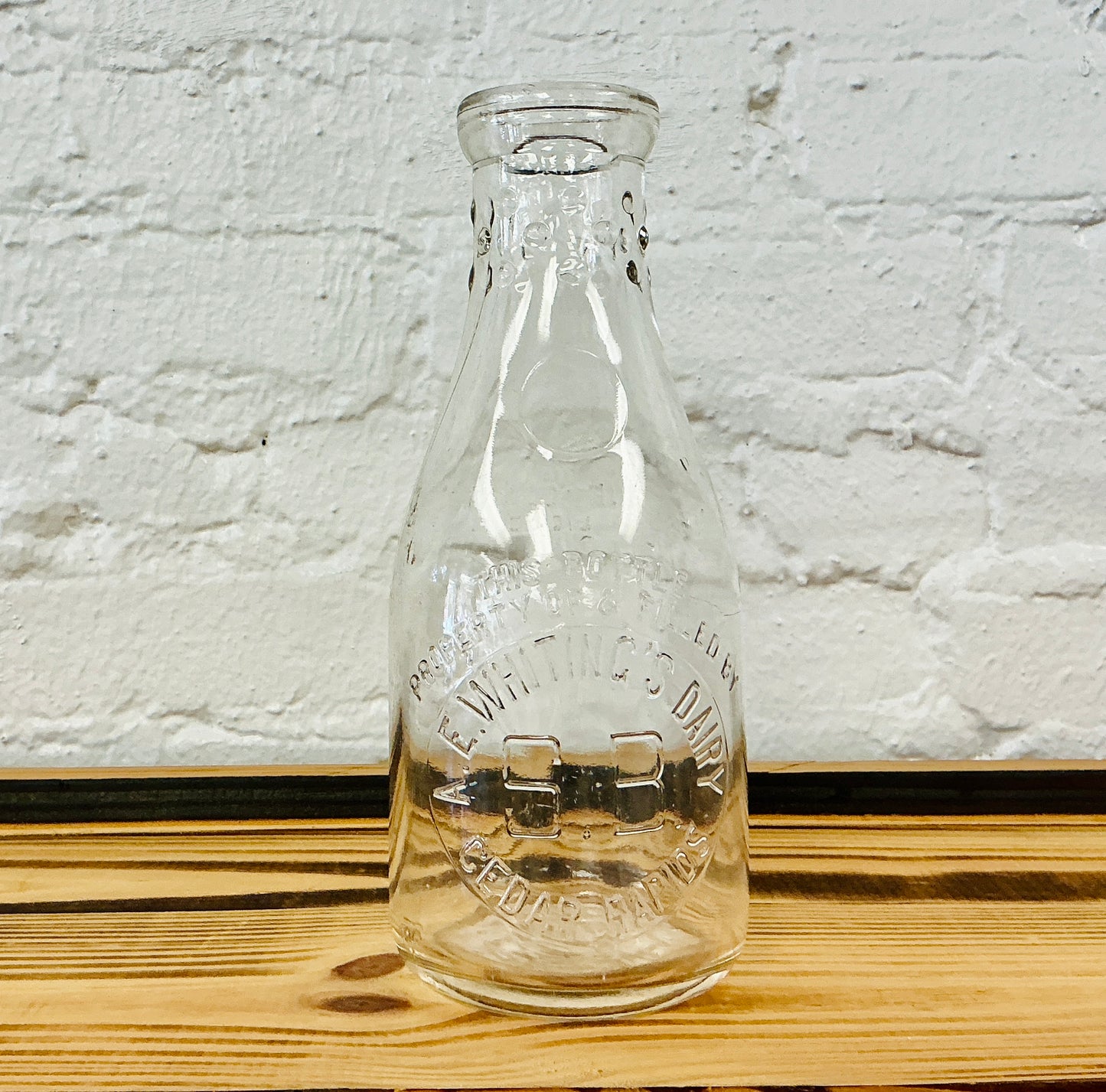 Vintage Glass Milk Jug, One Quart, Embossed with E. Whiting's Dairy, vintage one-of-a-kind find from Monticello Soap Company