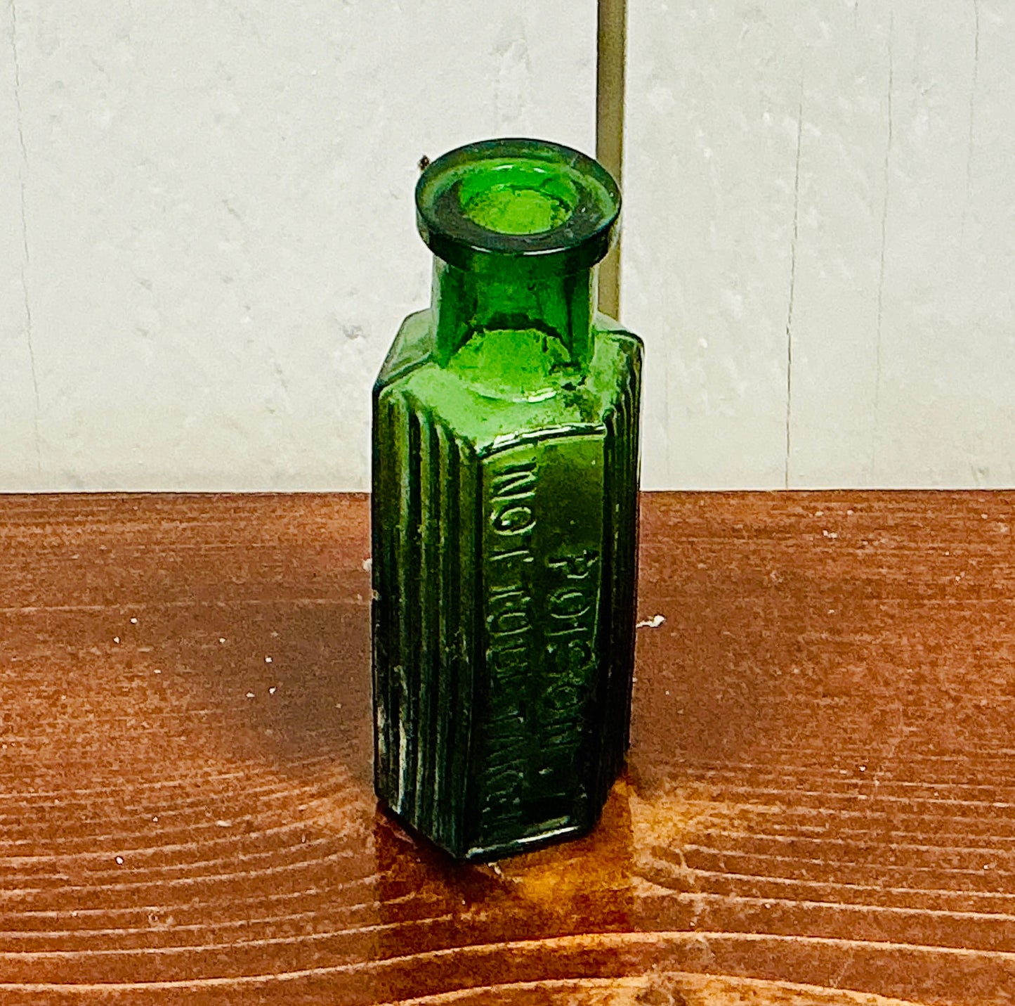 Antique Miniature Green Glass Poison Bottle, vintage one-of-a-kind find from Monticello Soap Company