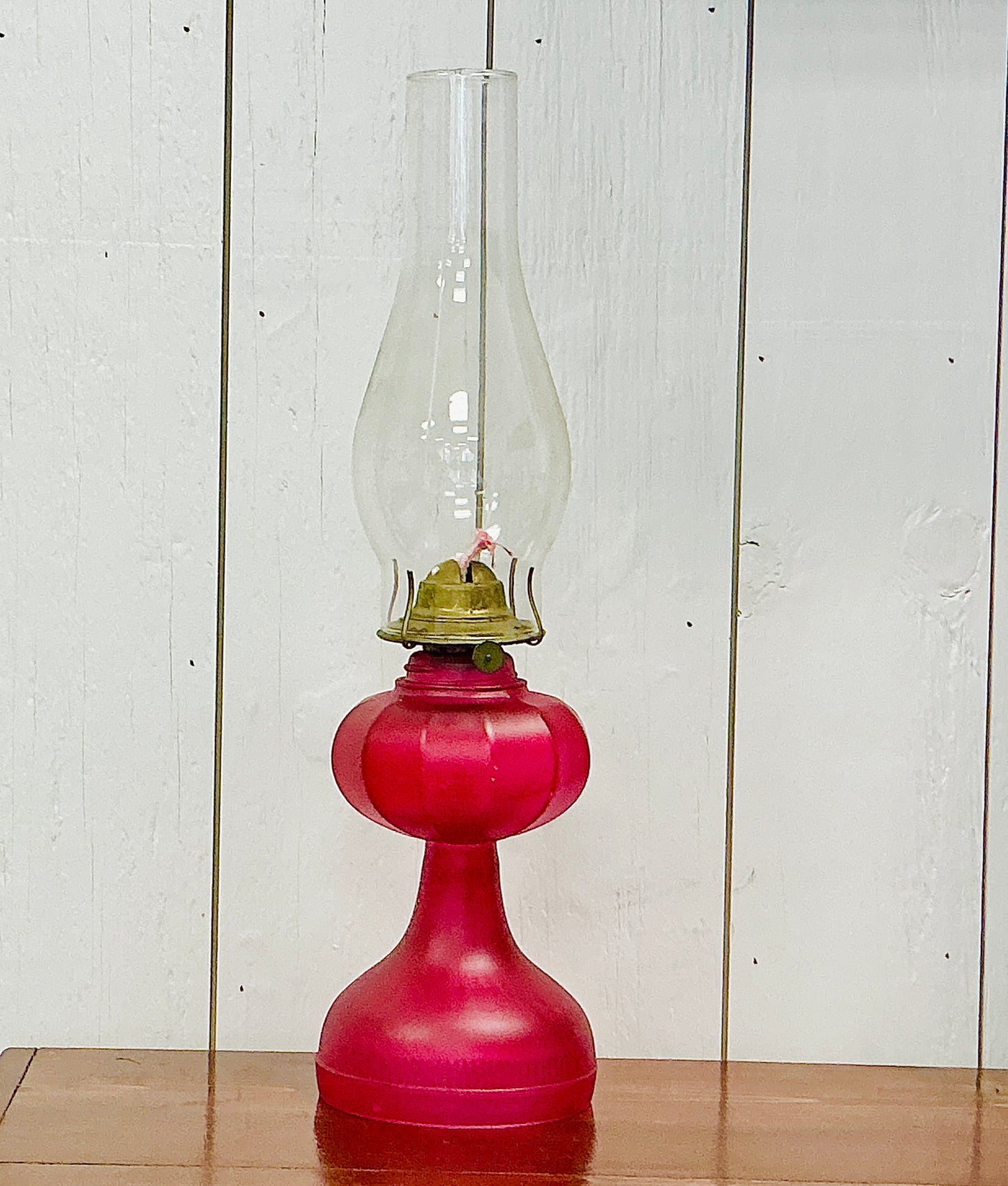 Vintage Cranberry Glass Oil Lamp, vintage one-of-a-kind find from Monticello Soap Company
