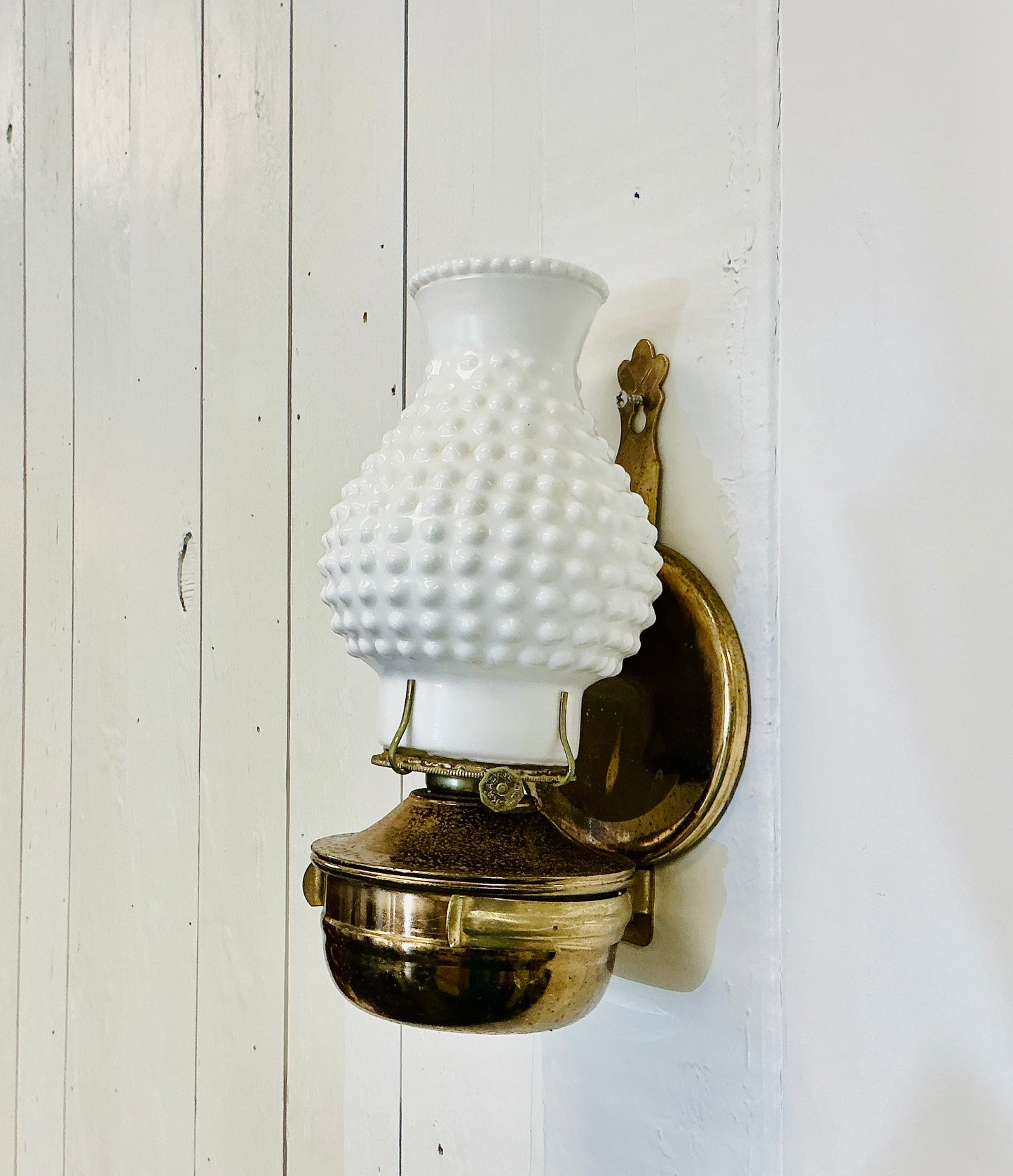 Vintage Wall Sconce with Hobnail Milk Glass Shade, vintage one-of-a-kind find from Monticello Soap Company
