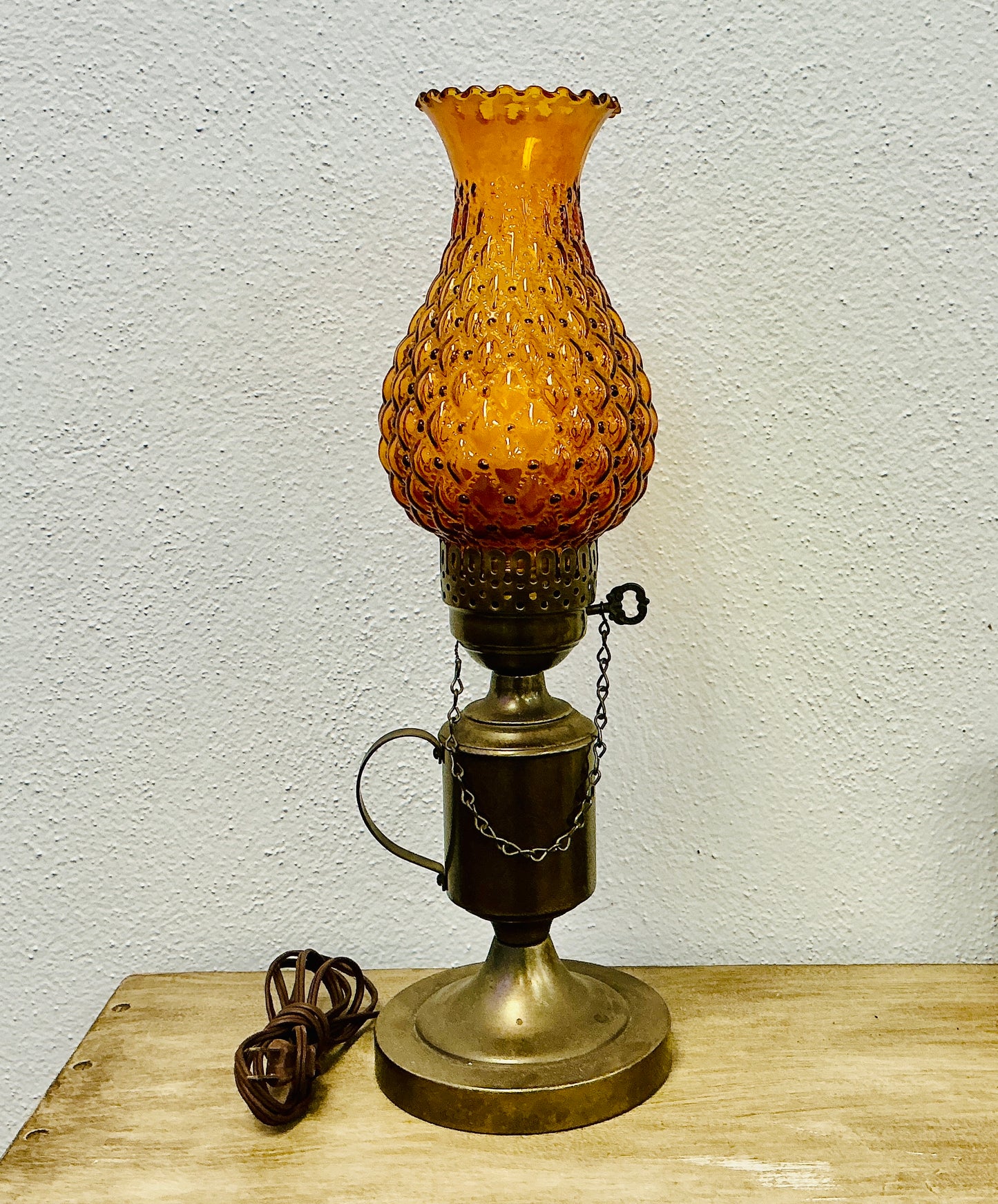 Vintage Brass Electric Lamp with Quilted Amber Glass Shade, vintage one-of-a-kind find from Monticello Soap Company
