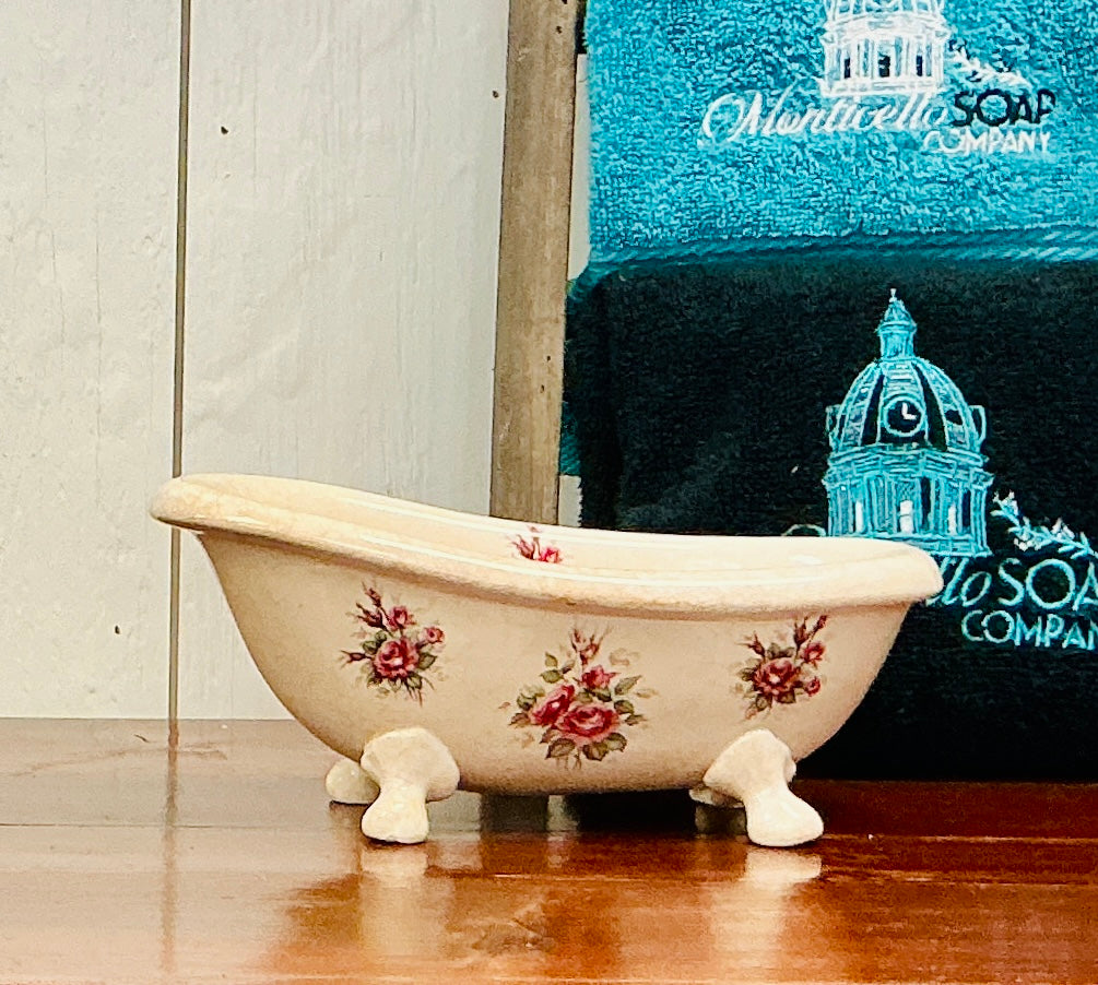 Vintage Ceramic Rose Rhapsody Clawfoot Bathtub