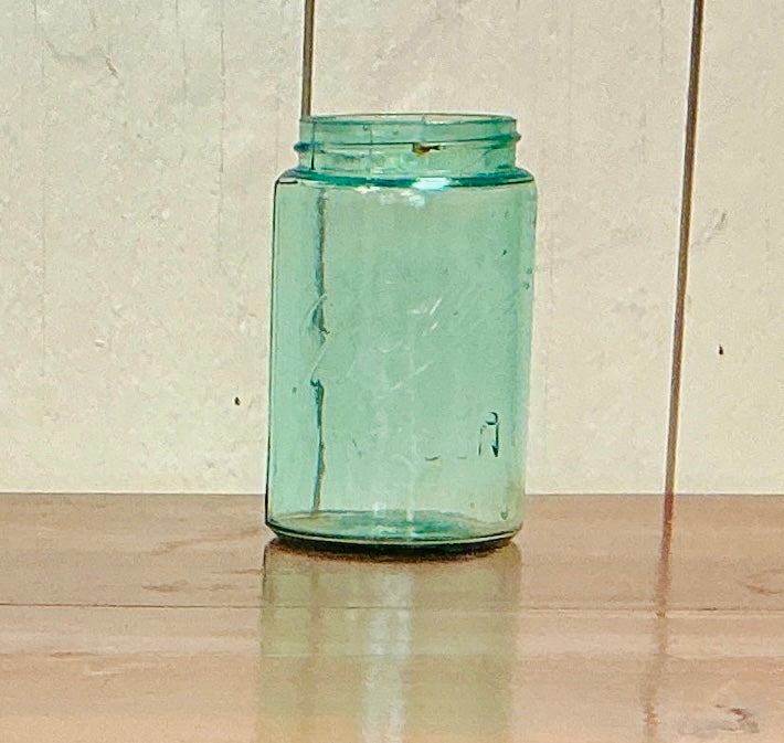 Vintage Ball Mason Aqua Pint Jar with Triple L Closed Loop Lettering, vintage one-of-a-kind find from Monticello Soap Company