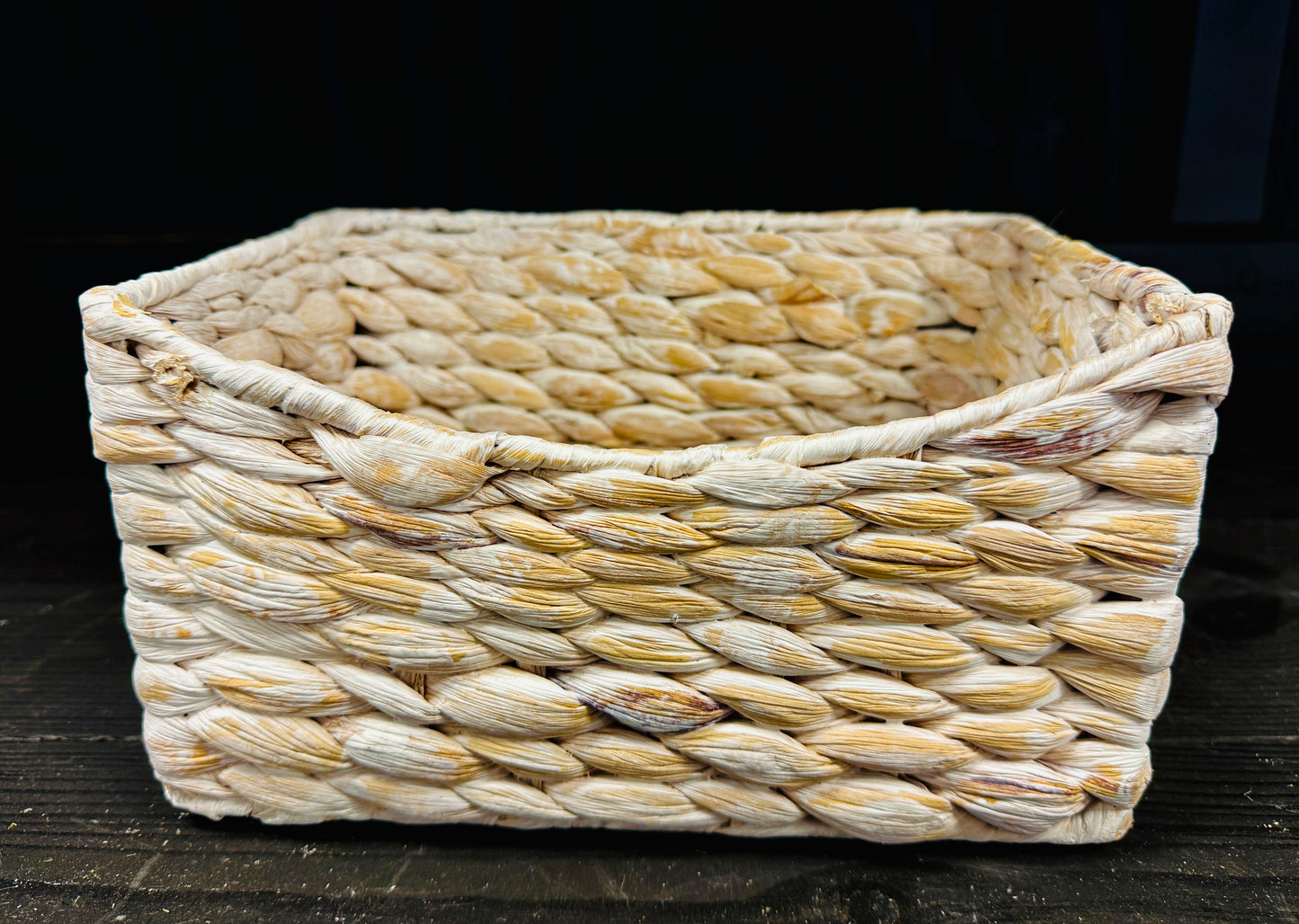 Small White Washed Water Hyacinth Basket
