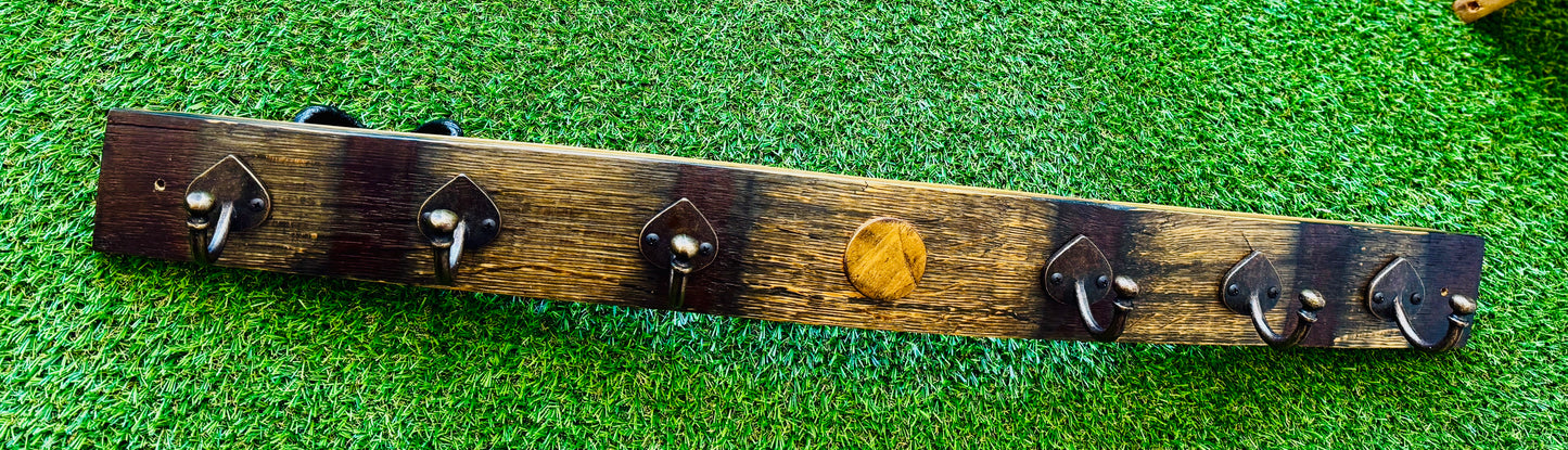 Whiskey Barrel Stave with Bung Hole Coat Rack