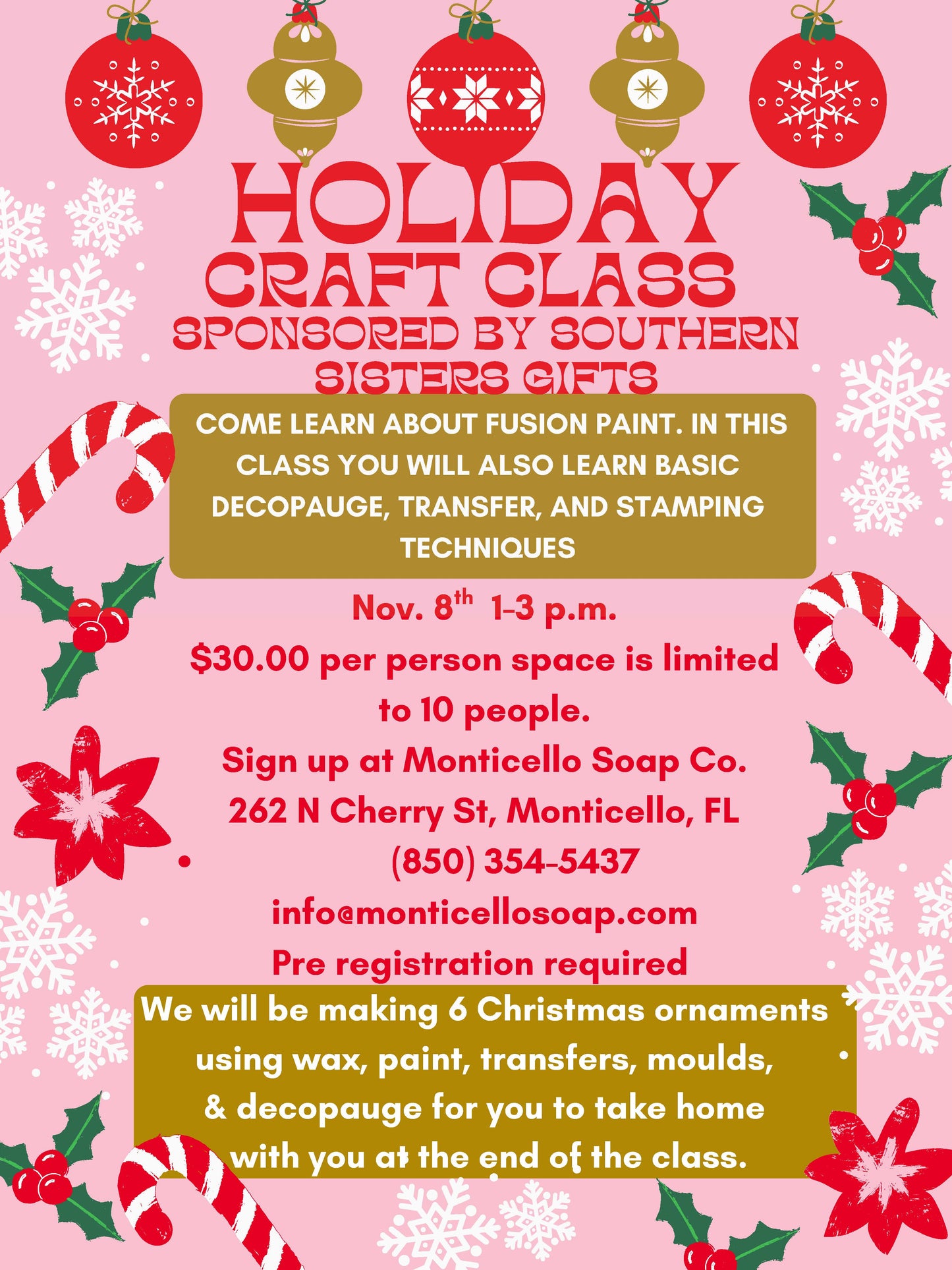 Holiday Craft Class - Make 6 Christmas Ornaments