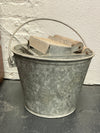 Vintage Galvanized Mop Bucket with Wooden Roller Wringer