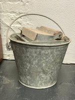 Vintage Galvanized Mop Bucket with Wooden Roller Wringer