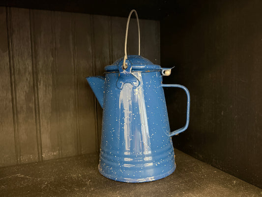 Vintage Medium Enamelware Camping Tea Coffee Pot