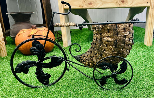 Vintage Bicycle Cornucopia with Woven Seat and Basket