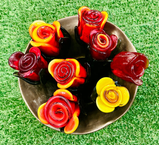 Handmade Glass Long Stem Roses, per Rose