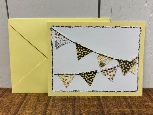 Scrappy Fabric Greeting Card - Yellow Bunting