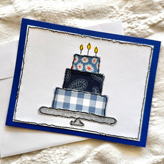 Scrappy Fabric Greeting Card - Blue Cake
