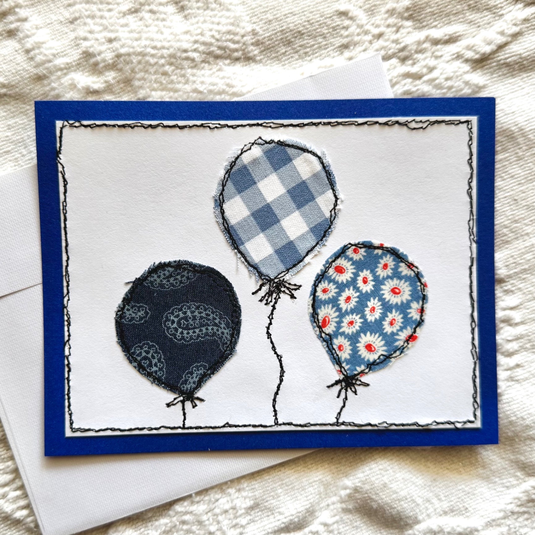 Scrappy Fabric Greeting Card - Blue Balloons