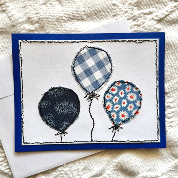 Scrappy Fabric Greeting Card - Blue Balloons