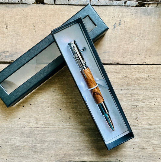 .30 Cal Bolt Action Pen Olive Wood and Chrome