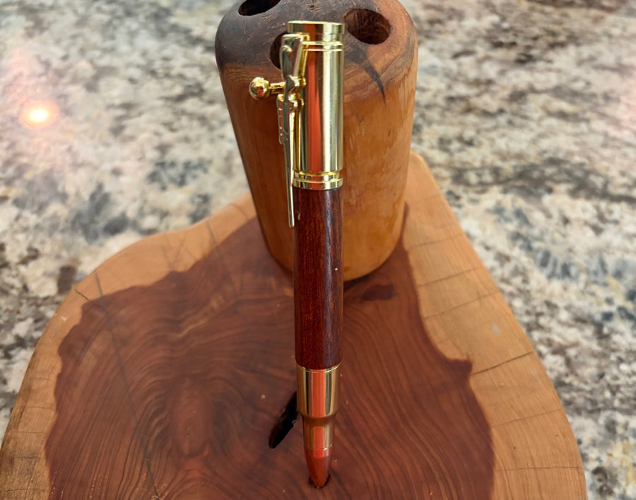 .30 Cal Magnum Bolt Action Pen Natural Wood and Gold