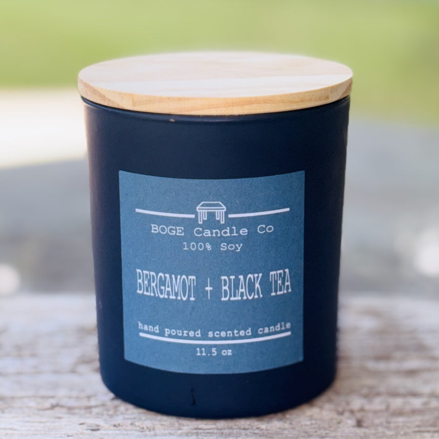 Bergamot Black Tea Soy Candle 11.5 oz Dark Blue