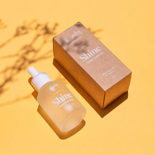 Shine hair oil by Humby Organics, a natural argan and avocado oil for color-treated and mature hair