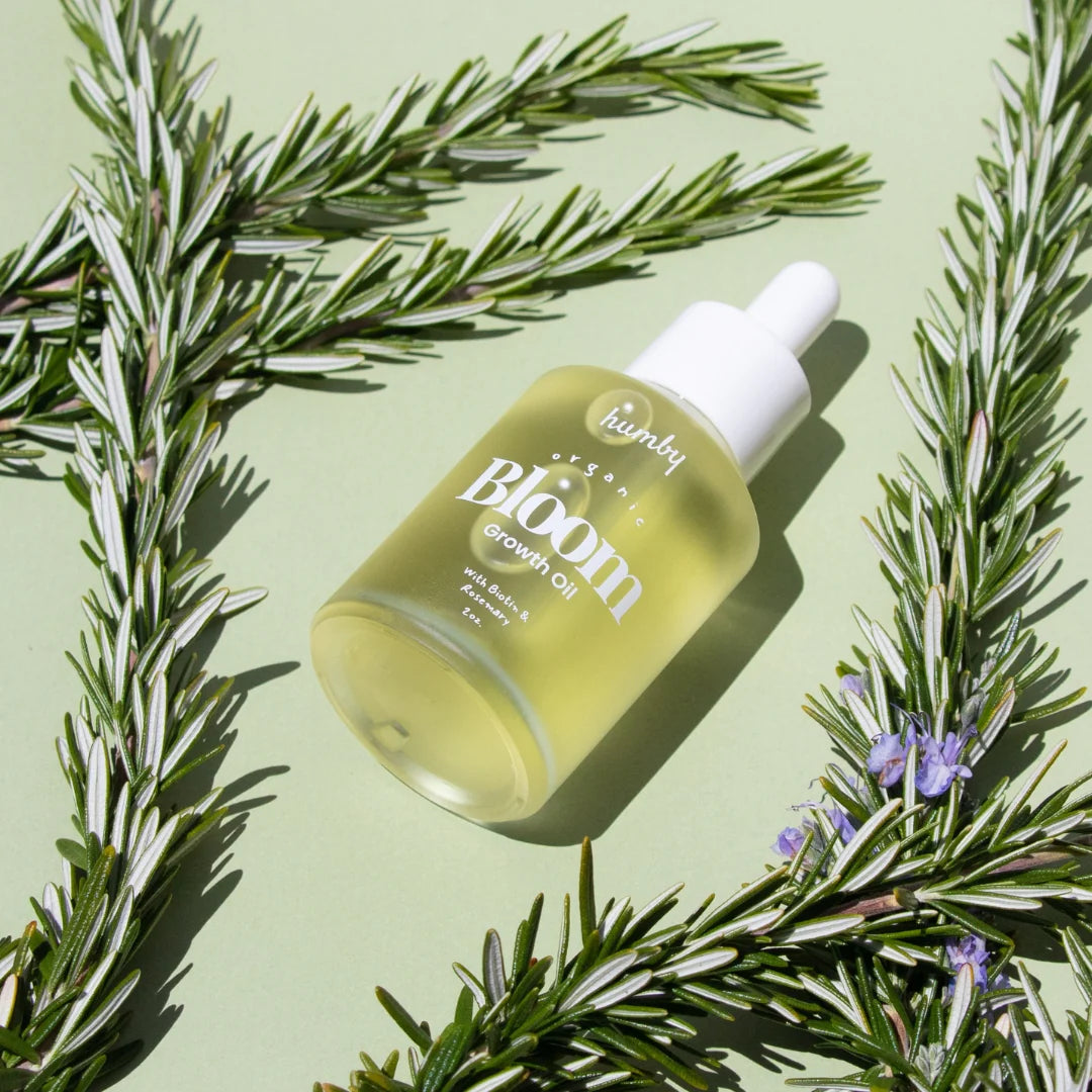 Bloom hair growth oil by Humby Organics, a natural rosemary and peppermint scalp oil for thicker hair