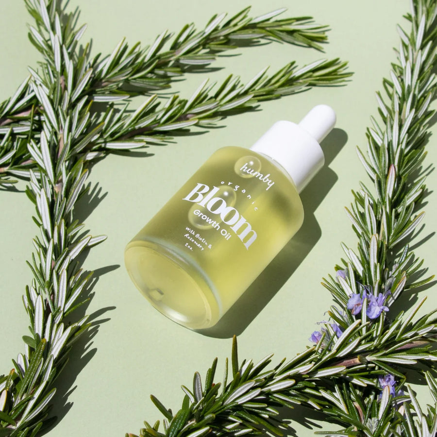 Bloom hair growth oil by Humby Organics, a natural rosemary and peppermint scalp oil for thicker hair
