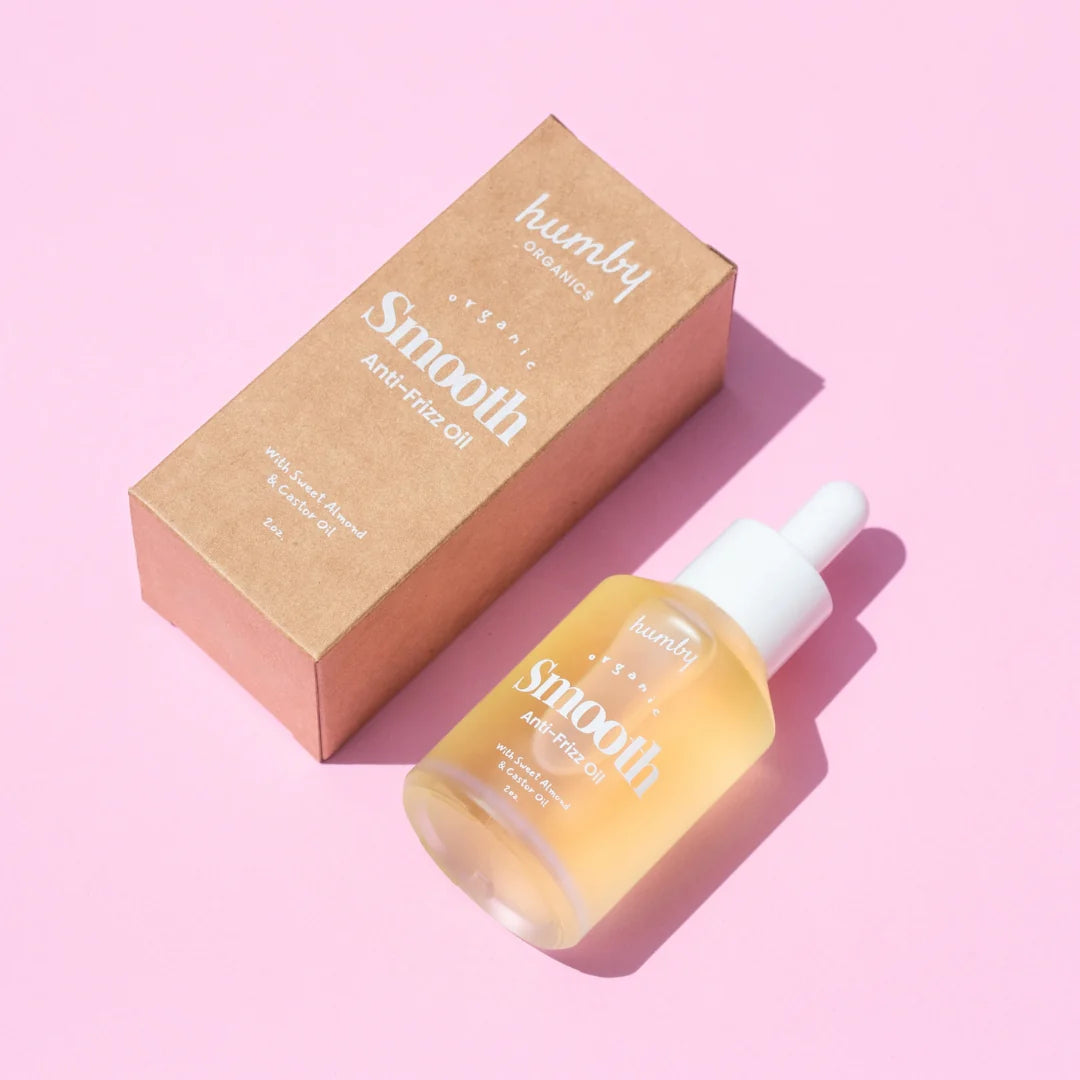 Smooth anti-frizz hair oil by Humby Organics, a natural cold-pressed hair oil for dry and frizzy hair