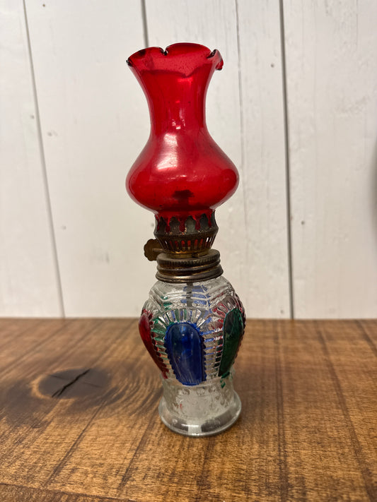Vintage Miniature Multi-colored Oil Lamp