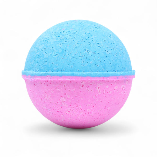 Cotton Candy Bath Bomb handcrafted by Monticello Soap Company, sweet pink and blue swirled fizzy bomb