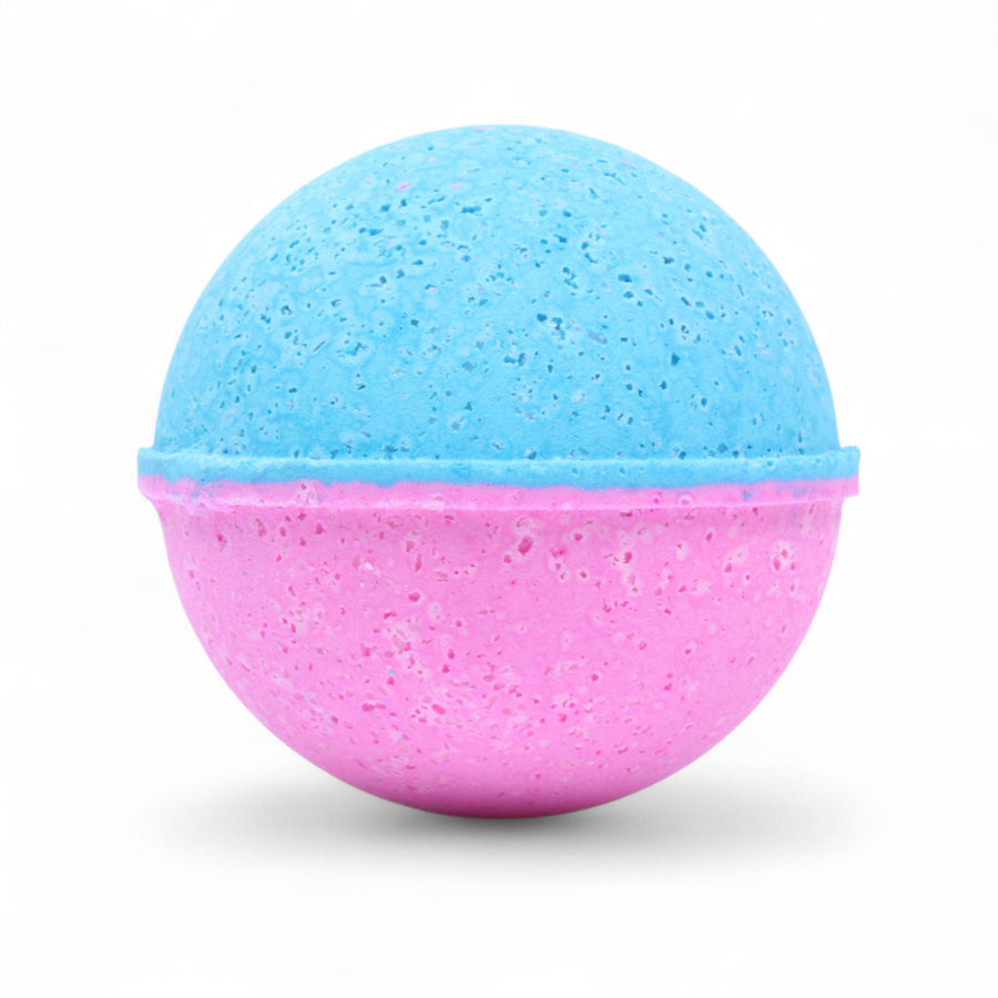 Cotton Candy Bath Bomb handcrafted by Monticello Soap Company, sweet pink and blue swirled fizzy bomb