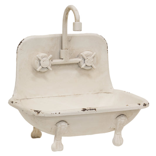 Distressed White Faucet Bathtub Soap Dish