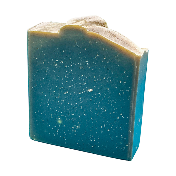 Drunken Goat handcrafted bar soap by Monticello Soap Company, Scotch whiskey scented goat milk bar with blue indigo design.