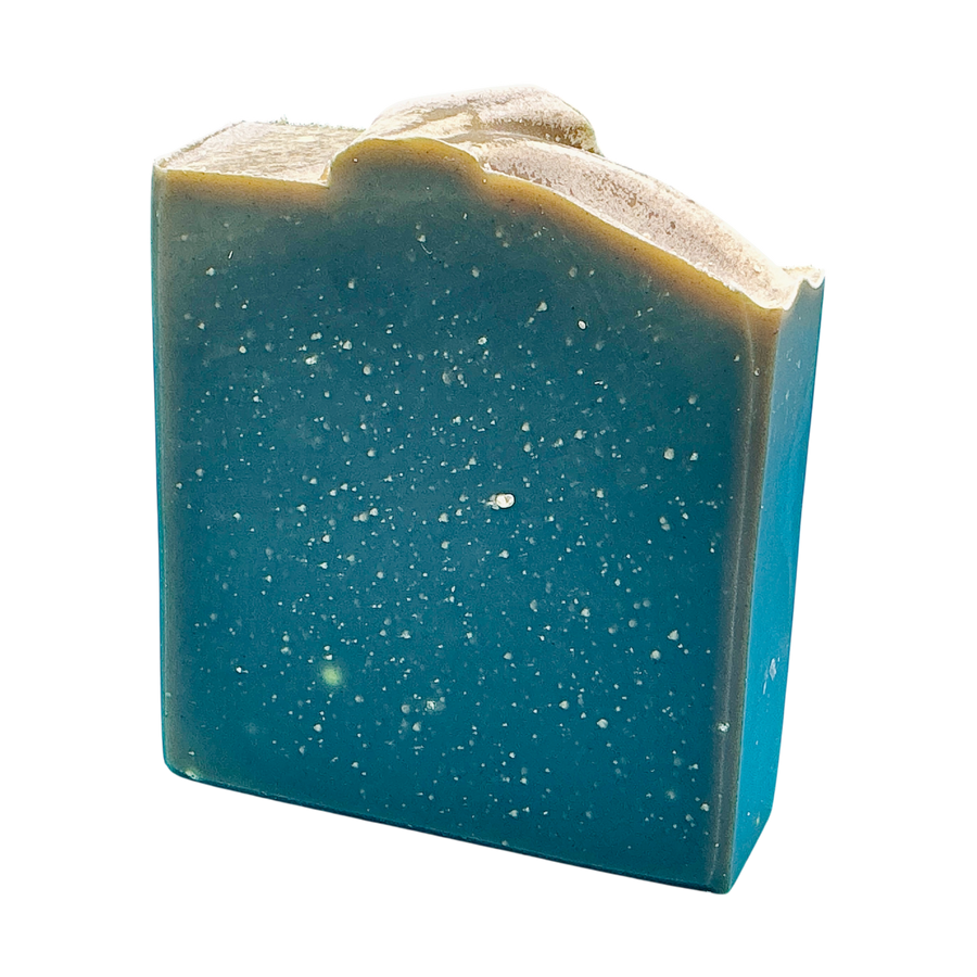 Drunken Goat handcrafted bar soap by Monticello Soap Company, Scotch whiskey scented goat milk bar with blue indigo design.