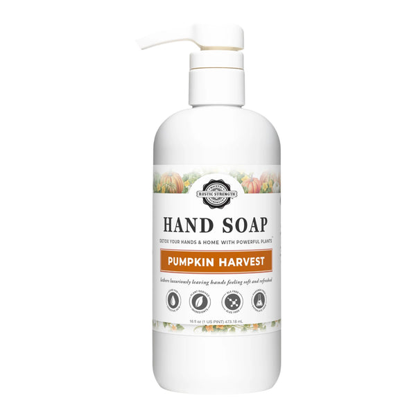Pumpkin Harvest Liquid Hand Soap by Monticello Soap Company, spiced pumpkin fall 16 oz pump bottle