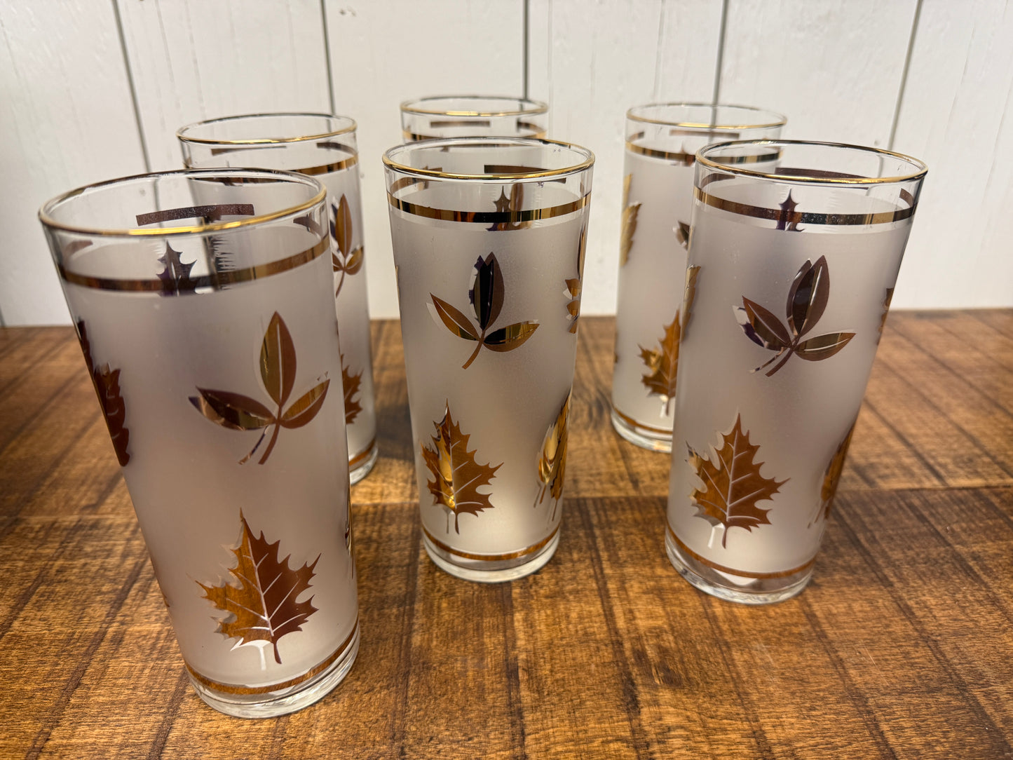 Vintage Libbey Golden Foliage Highball Glasses, set of 6