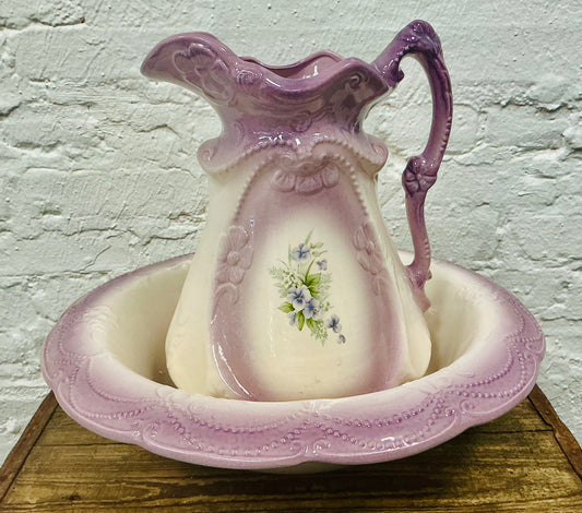 Antique Lavender Pitcher & Wash Basin Set