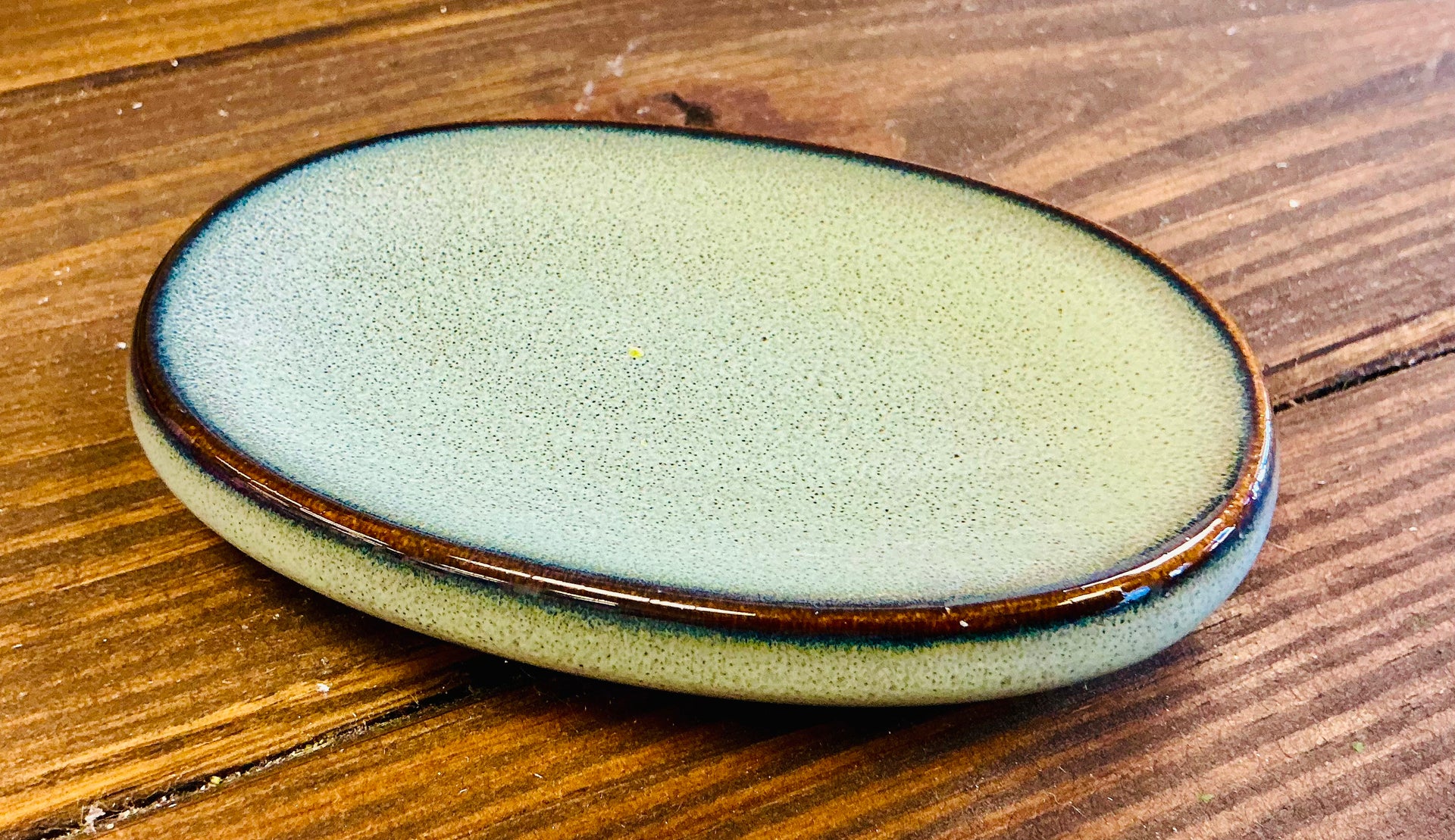 Aqua & Brown Oval Ceramic Soap Dish