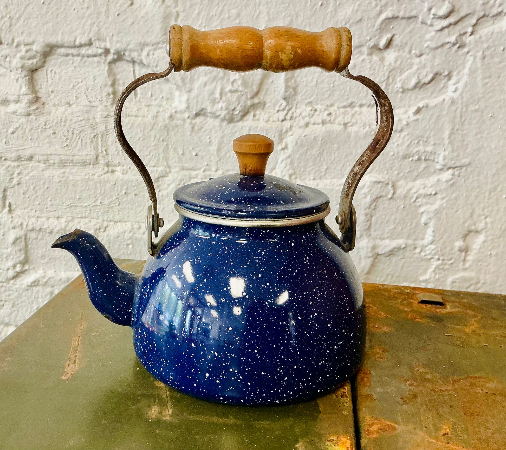 Enamel Ware Blue Enamel Teapot Vintage Enamel Ware Tea Kettle