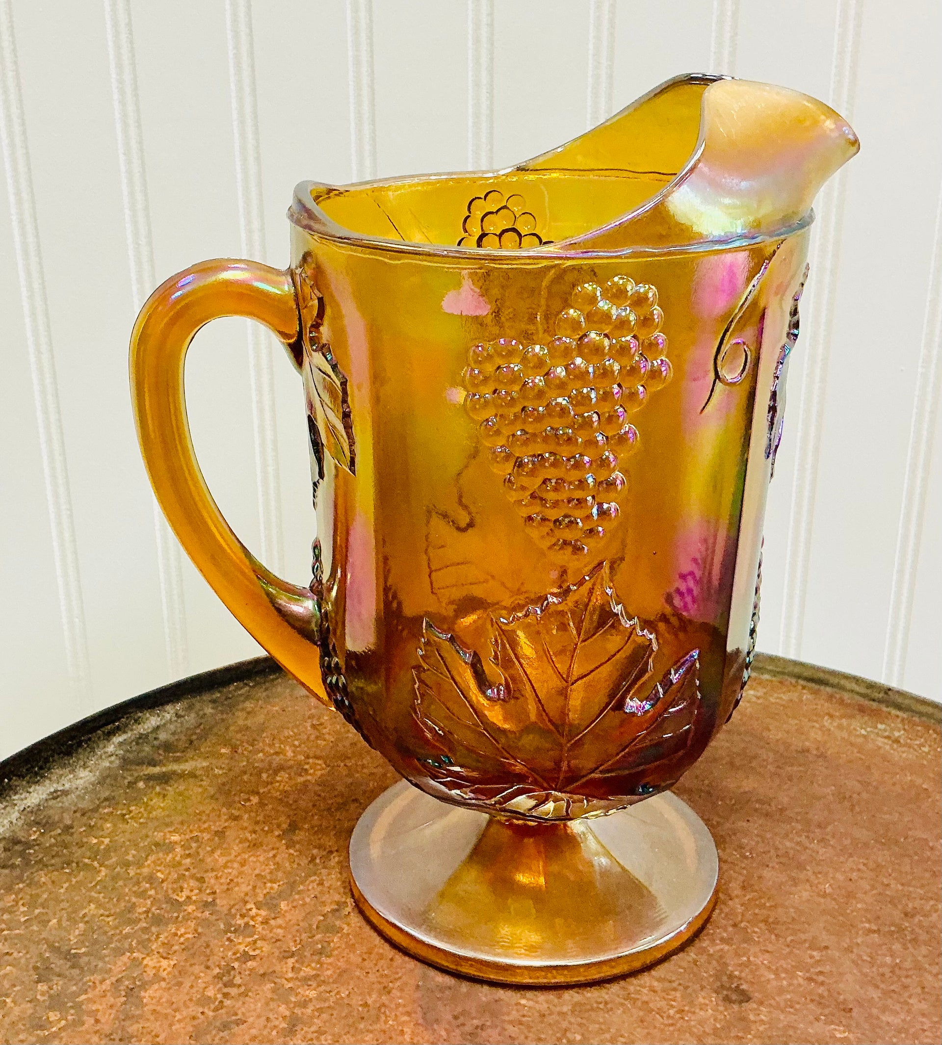 Vintage Amber Carnival Glass Pitcher