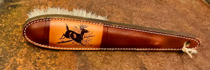 Vintage Leather Handled Clothing Brush with Embossed Running Buck