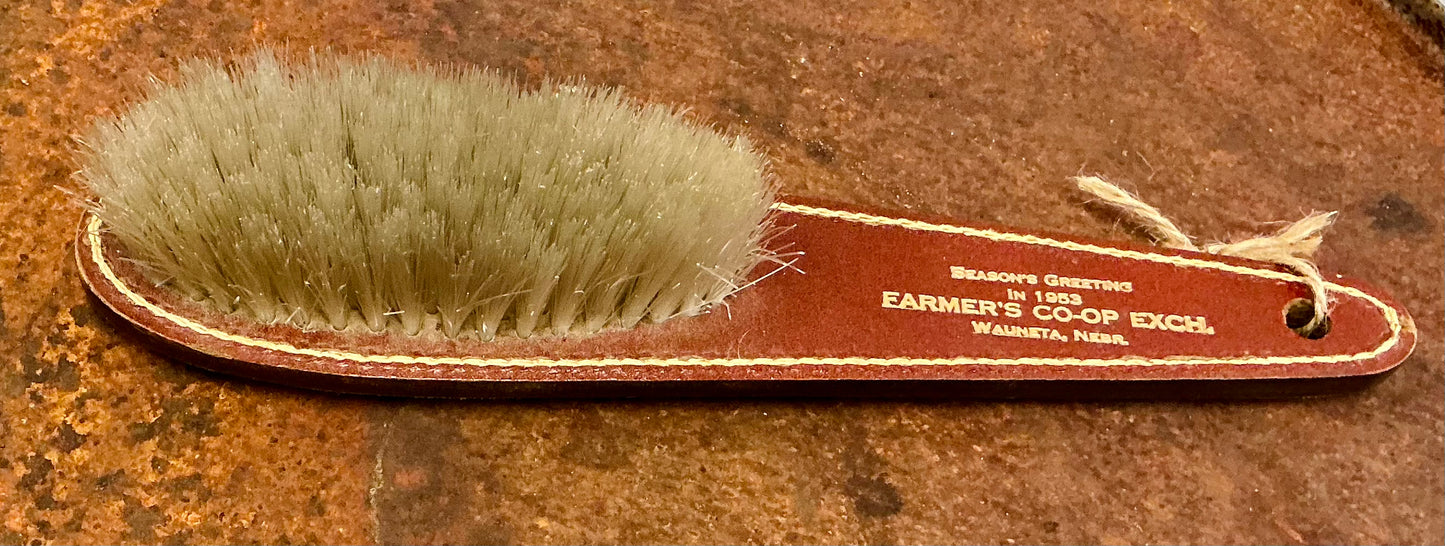 Vintage Leather Handled Clothing Brush with Embossed Running Buck